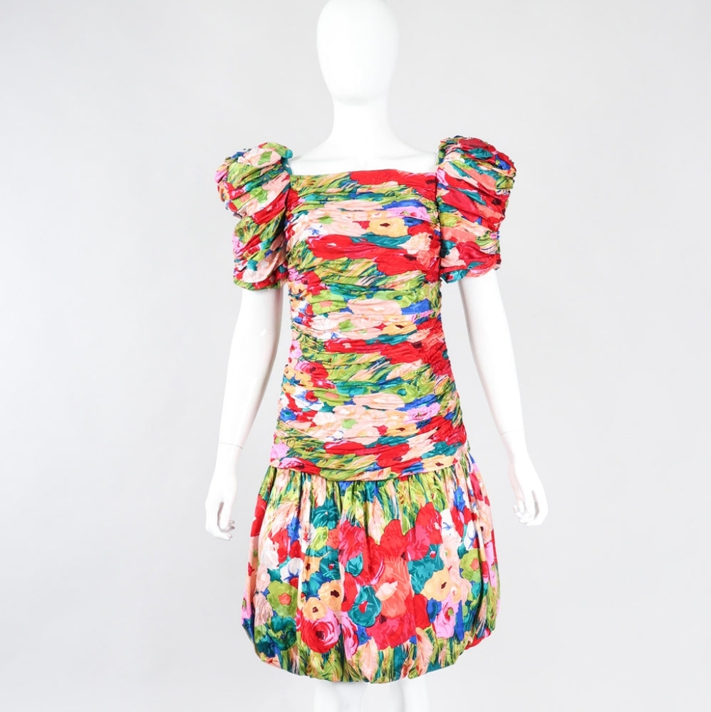 Rare Evenings by raul blanco vintage floral silk puff sleeve dress